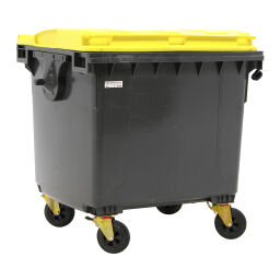 Afvalcontainer Afval en reiniging voor DIN-opname met scharnierend deksel.  L: 1400, B: 1030, H: 1300 (mm). Artikelcode: 36-1100-S-L