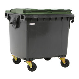 Afvalcontainer Afval en reiniging voor DIN-opname met scharnierend deksel.  L: 1400, B: 1030, H: 1300 (mm). Artikelcode: 36-1100-S-N