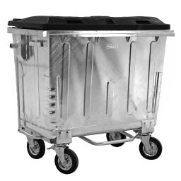 Waste container waste and cleaning for din-intake with hinging lid and foot pedal