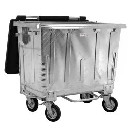 Waste container waste and cleaning for din-intake with hinging lid and foot pedal