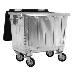 Müllcontainer Abfall und Reinigung für DIN-Adapter-Aufnahme geeignet mit Scharnierdeckel.  L: 1370, B: 780, H: 1245 (mm). Artikelcode: 36-S660-K