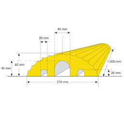 Oprijplaten drempelplaat kabeldrempel - geel Hoogteverschil:  0 - 10 cm.  L: 1200, B: 210, H: 65 (mm). Artikelcode: 42.279.28.720