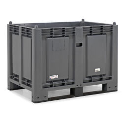 Stacking box plastic large volume container provided with 2 runners