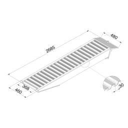 acces ramps access ramp straight aluminium 250 cm (pair) Height difference:  10 - 20 cm.  L: 2685, W: 460,  (mm). Article code: 8615001002