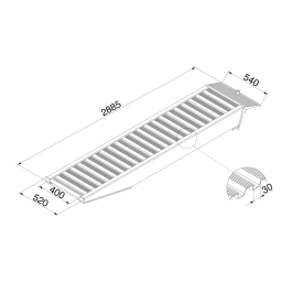 acces ramps access ramp straight aluminium 250 cm (pair) Height difference:  0 - 10 cm.  L: 2885, W: 520,  (mm). Article code: 8617001003