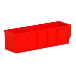 Storage bin plastic with label holder stackable Colour:  red.  L: 300, W: 90, H: 80 (mm). Article code: 38-IB30-01D