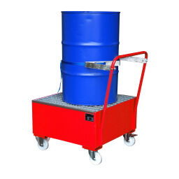 Mobile trays retention basin for 1x 200 l drum