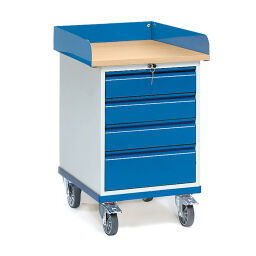 Workbench fetra workshop trolley loading surface + raised edge/cabinet/4 drawers