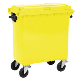 Afvalcontainer Afval en reiniging geschikt voor kam-opname of middels DIN-adapters met scharnierend deksel.  L: 1360, B: 770, H: 1360 (mm). Artikelcode: 36-770-L