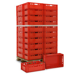 Stapelboxen Kunststoff Palettenangebot E2 Fleischkiste mit offenen Handgriffen Typ:  Palettenangebot.  L: 600, B: 400, H: 200 (mm). Artikelcode: 38-FB6420-D-PAL
