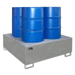 Auffangwanne Stahl Auffangwanne Auffangbehälter für Fässer für 1-4 200 l Fässer Auffangvolumen (Ltr):  885.  L: 1460, B: 1460, H: 525 (mm). Artikelcode: 404V-800