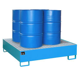 Auffangwanne Stahl Auffangwanne Auffangbehälter für Fässer für 1-4 200 l Fässer Auffangvolumen (Ltr):  525.  L: 1460, B: 1460, H: 355 (mm). Artikelcode: 404W-450