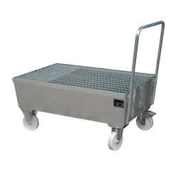 Mobile trays Retention Basin Retention Basin for 1-2 200 l drums Collection volume (ltr):  263.  L: 1200, W: 800, H: 1110 (mm). Article code: 440-F2-V