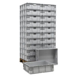 Stacking box plastic pallet tender all walls closed + open handles Type:  pallet tender.  L: 800, W: 600, H: 220 (mm). Article code: 38-NO86-22-PAL