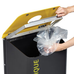 Abfallbehälter Abfall und Reinigung Mülltonne aus Stahl Deckel mit Einsatzöffnung.  L: 465, B: 325, H: 930 (mm). Artikelcode: 8258501