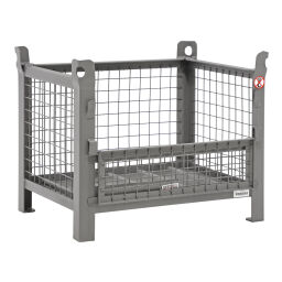 Mesh Stillages fixed construction stackable 1 flap at 1 long side.  L: 800, W: 600, H: 670 (mm). Article code: 131866S