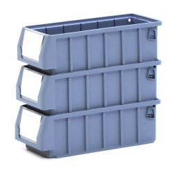 Storage bin plastic with label holder stackable Length (mm):  300.  L: 300, W: 120, H: 90 (mm). Article code: 38-IB-35250