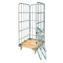4-Sides Roll cage 4 sides 1/2 flap input gates + 2 nylon tensioning belts Additional specifications:  rubber wheels .  L: 815, W: 725, H: 1660 (mm). Article code: 706H42R1460