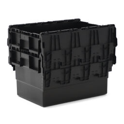 Stacking box plastic nestable and stackable provided with lid consisting of two parts Type:  nestable and stackable.  L: 600, W: 400, H: 370 (mm). Article code: 99-ALC604036-T