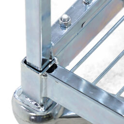 3-Sides 3-compartment rolling container steel base with plug-in railings
