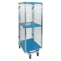Full Security Roll cage A-nestable Additional specifications:  rubber wheels with wheel locks .  L: 728, W: 823, H: 1880 (mm). Article code: 716ADK1K1880