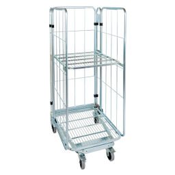 3-Sides Roll cage A-nestable Additional specifications:  rubber wheels with wheel locks .  L: 729, W: 818, H: 1660 (mm). Article code: 716NBS31SR1660