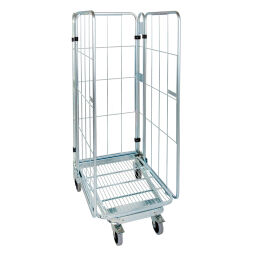 3-Sides Roll cage A-nestable Additional specifications:  rubber wheels with wheel locks .  L: 729, W: 818, H: 1660 (mm). Article code: 716NBS3R1660