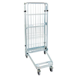3-Sides Roll cage A-nestable Additional specifications:  rubber wheels with wheel locks .  L: 729, W: 818, H: 1660 (mm). Article code: 716NBS3R1660