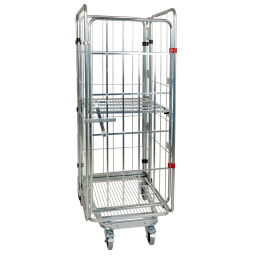 4-Sides Roll cage 4 sides one door A-nestable Additional specifications:  rubber wheels with wheel locks .  L: 729, W: 818, H: 1770 (mm). Article code: 716NBS41SR1770