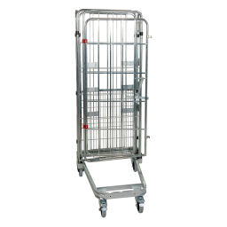 4-Sides Roll cage 4 sides one door A-nestable Additional specifications:  rubber wheels with wheel locks .  L: 729, W: 818, H: 1770 (mm). Article code: 716NBS41SR1770