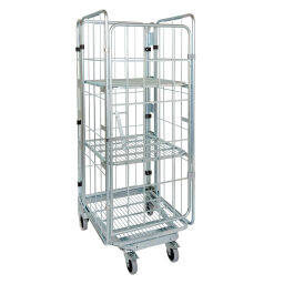 4-Sides Roll cage 4 sides one door A-nestable Additional specifications:  rubber wheels with wheel locks .  L: 729, W: 818, H: 1770 (mm). Article code: 716NBS42SR1770