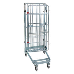 4-Sides Roll cage 4 sides one door A-nestable Additional specifications:  rubber wheels with wheel locks .  L: 729, W: 818, H: 1660 (mm). Article code: 716NBS4R1660