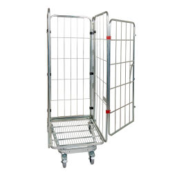 4-Sides Roll cage 4 sides one door A-nestable Additional specifications:  rubber wheels with wheel locks .  L: 729, W: 818, H: 1770 (mm). Article code: 716NBS4R1770
