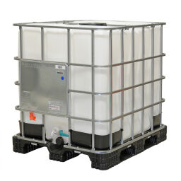 IBC container fluid container batch offer Floor:  plastic pallet.  L: 1200, W: 1000, H: 1150 (mm). Article code: 99-035-KP-UN-2