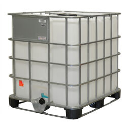 IBC Container vloeistofcontainer partij-aanbieding Bodem:  stalen pallet.  L: 1200, B: 1000, H: 1150 (mm). Artikelcode: 99-035-SP-2