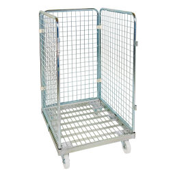 3-Sides Roll cage input gates Additional specifications:  rubber wheels .  L: 800, W: 710, H: 1230 (mm). Article code: 705S3R1020