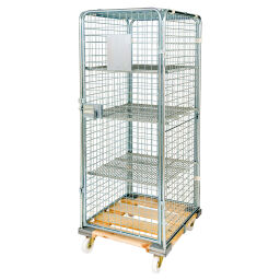 Roll conteneur de sécurité caisson à roulettes antivol fond en bois avec des barrières à emboîter