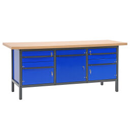 Etablis table de travail avec 2 tiroirs et 3 étagères, 200 cm