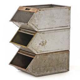 Storage bin steel with grip opening stackable