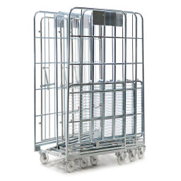 3-Sides Roll cage A-nestable Additional specifications:  nylon wheels.  L: 700, W: 800, H: 1665 (mm). Article code: 716NBS3P1665