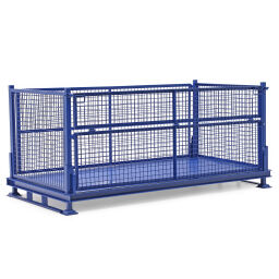 Mesh Stillages stackable and foldable 1 flap at 1 long side Colour:  blue.  L: 2200, W: 1200, H: 1000 (mm). Article code: 59-1005-5005