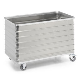 Transport trolleys aluminium boxes transport trolley with corrugated walls 2 castor- and 2 rigid wheels, castor wheels with brake