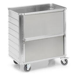 Chariot de transport Caisse aluminium fermeture spéciale ( targette).  L: 930, L: 530, H: 985 (mm). Code d’article: 9020370801
