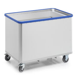 Transport trolleys Aluminium Boxes anodic treated container trolley with spring-load base transport trolley with smooth, anodized surface.  L: 1115, W: 690, H: 855 (mm). Article code: 9022140802