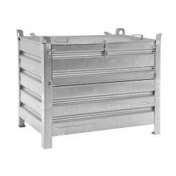 Stacking box steel Full Security 1 flap at 1 long side.  L: 1200, W: 800, H: 970 (mm). Article code: 1011289V-01