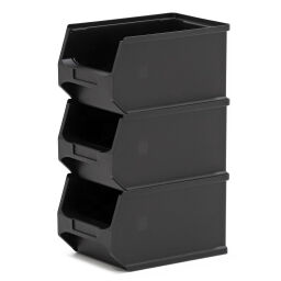 Storage bin plastic with grip opening stackable Colour:  black.  L: 235, W: 145, H: 125 (mm). Article code: 38-FPOM-30-T