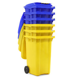 Minicontainer Afval en reiniging partij aanbieding Kleur:  blauw/geel.  L: 725, B: 580, H: 1080 (mm). Artikelcode: 99-447-240-S2