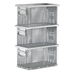 Wire basket with handles stackable Custom built.  L: 370, W: 220, H: 200 (mm). Article code: 99-4524