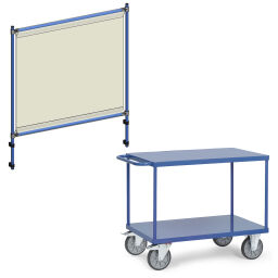 table top carts Warehouse trolley Fetra table top cart with infection protection frame  Version:  with infection protection frame .  L: 1400, W: 810, H: 2011 (mm). Article code: 852403B-SPS
