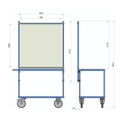 Tischwagen Rollwagen Fetra Tischwagen mit Infektionsschutzrahmen  Ausführung:  mit Infektionsschutzrahmen .  L: 1200, B: 710, H: 2011 (mm). Artikelcode: 852422-SPS
